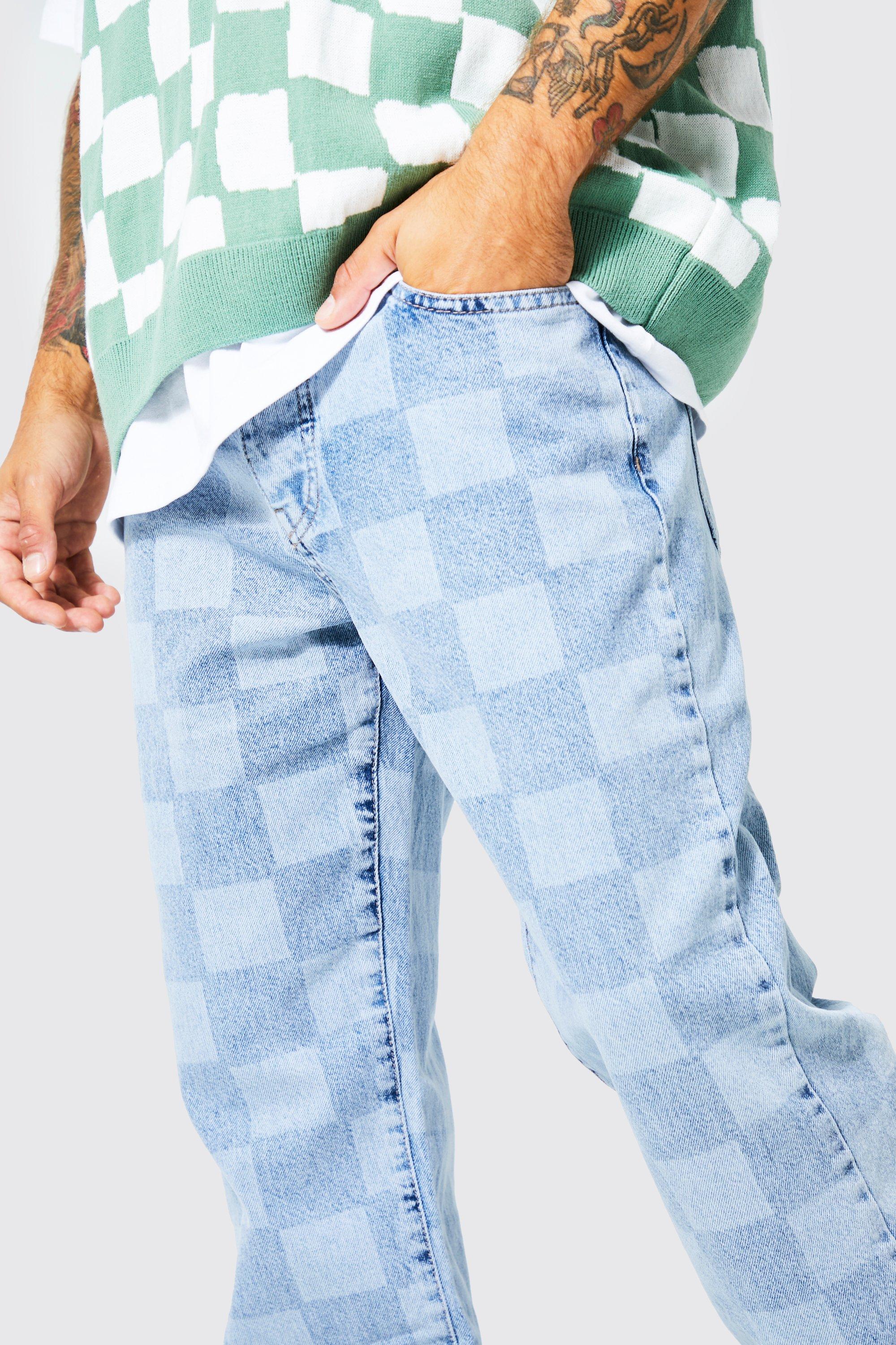 Checkered on sale blue jeans